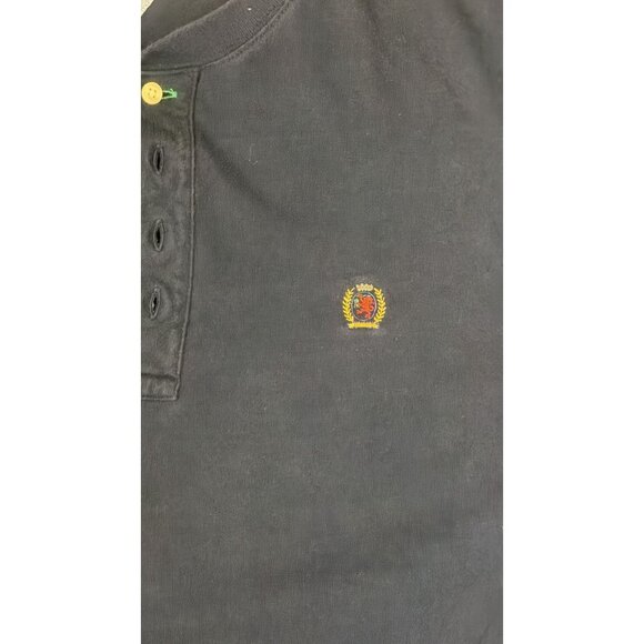 Vintage Tommy Hilfiger Henley Shirt Mens M Navy Blue Crest Logo 90s Cotton - Picture 3 of 4